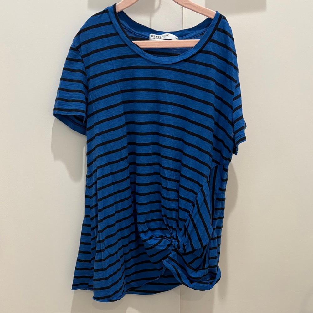 Stateside Blue and Black Striped Short Sleeve Tee